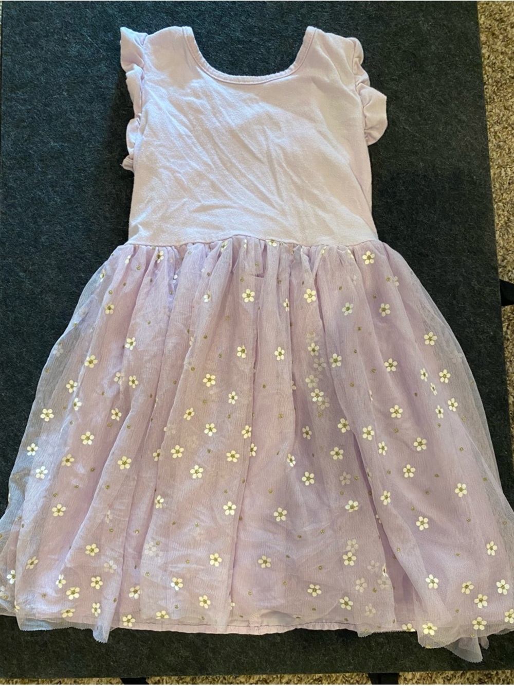 Cat & Jack Lavender Tulle Dress with Gold Floral Accents